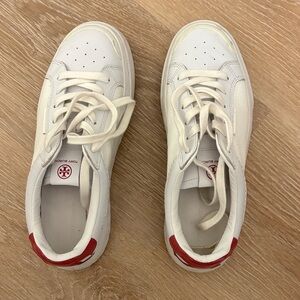 Tory Burch White Sneakers with Red Heel Accent